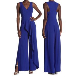 Marina Cobalt Blue Sleeveless V-Neck Ruffled Jumpsuit Size 16 NWT